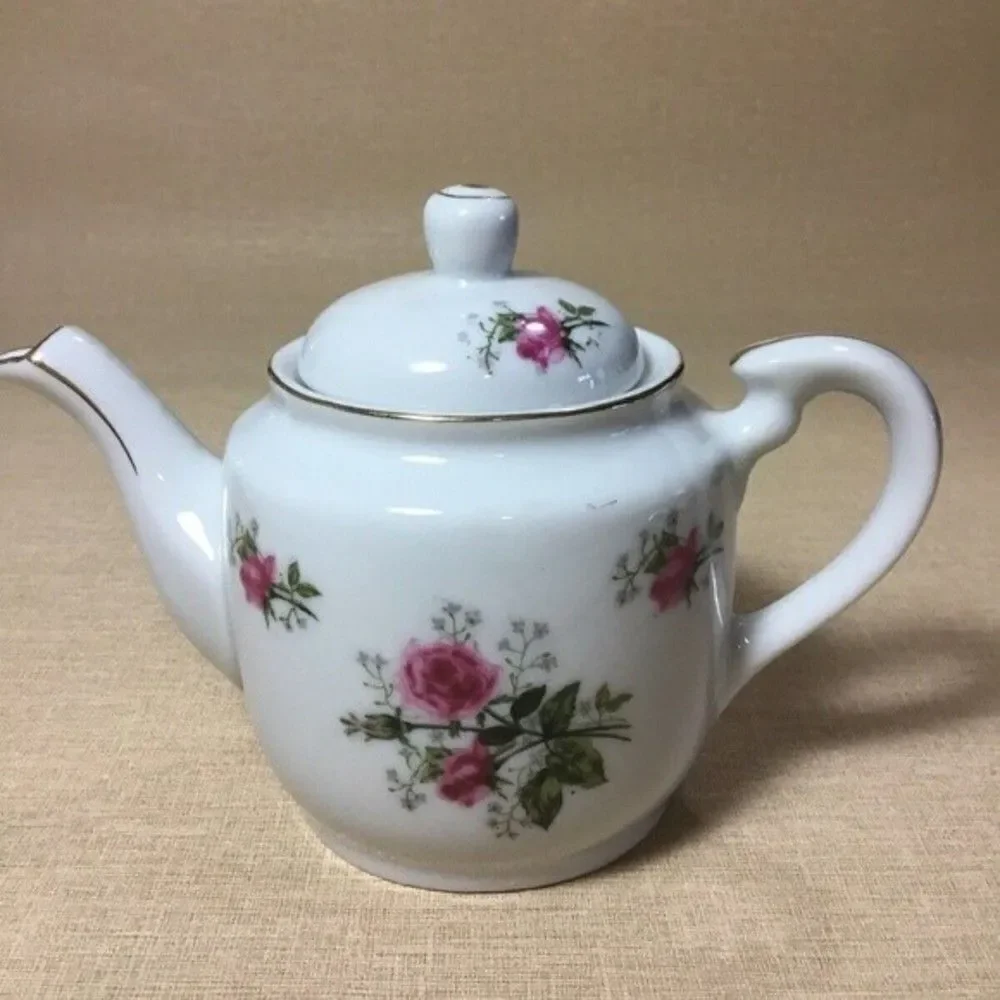 Vintage Lefton NE 4063 Hand Painted White/Pink Rose Tea Pot‎ China